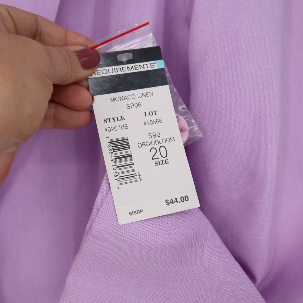 Requirements Blazer Womens 20 Monaco Linen Orchid Bloom Purple NWT Defect